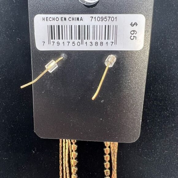 ToDoModa Earrings Fishhook Rhinestone Gold Toned Strands Teardrop Length 11” - Picture 5 of 7